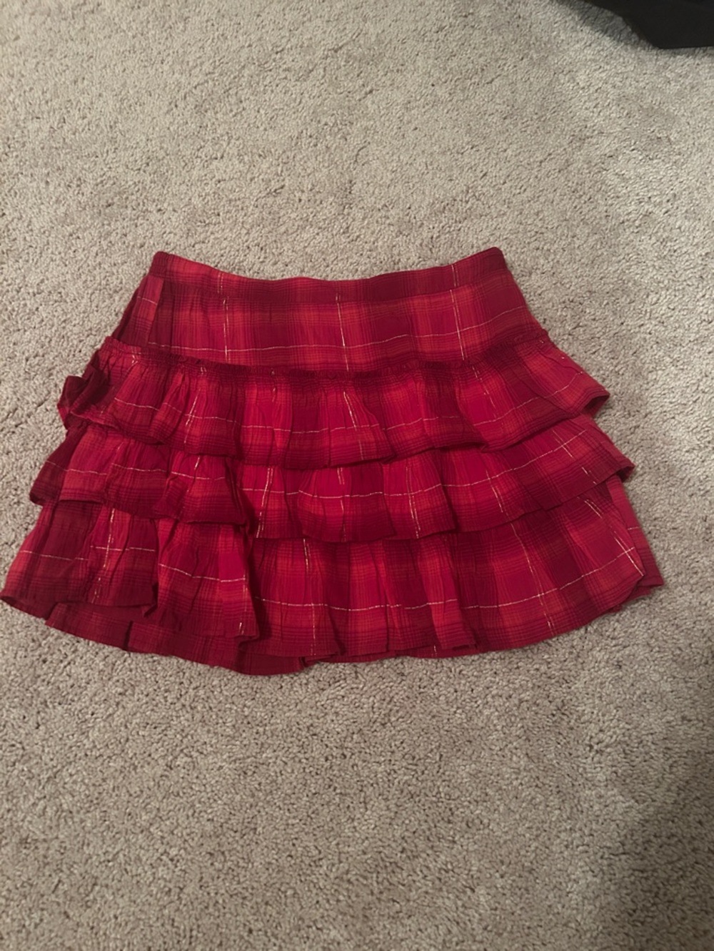 Aeropostale Red Plaid Ruffle Tiered Mini Skirt
